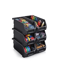 Sorbus Large Open Front Stackable Garage Storage Bin - Heavy Duty Plastic Organizer Tote for Tools, Hardware and Shelving