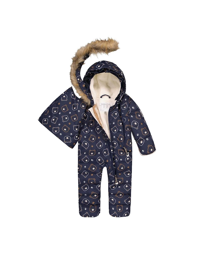 Deux par Baby Girl 3M To 24M Snug One Piece Snowsuit Adapted for Car Seats Printed Teddy Bears