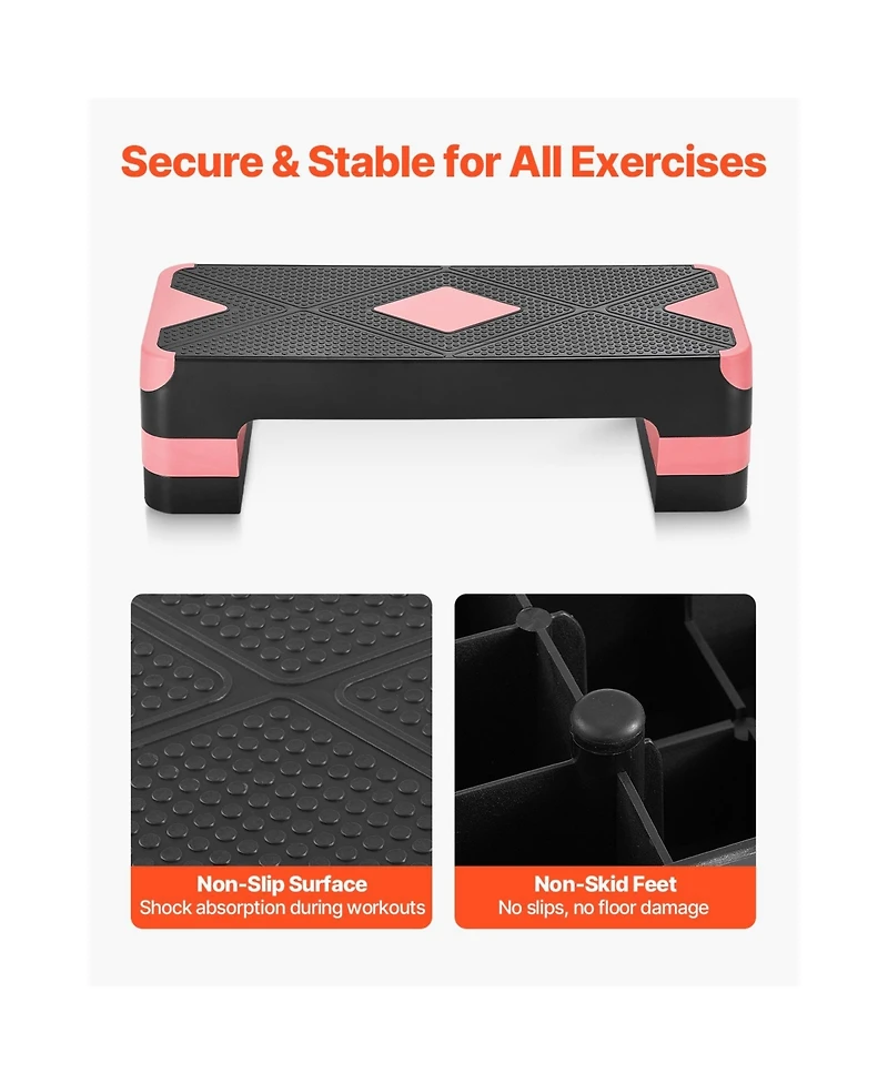 Sevorley Aerobic Exercise Step Platform, 28-Inch Adjustable Fitness Stepper with 4 Risers