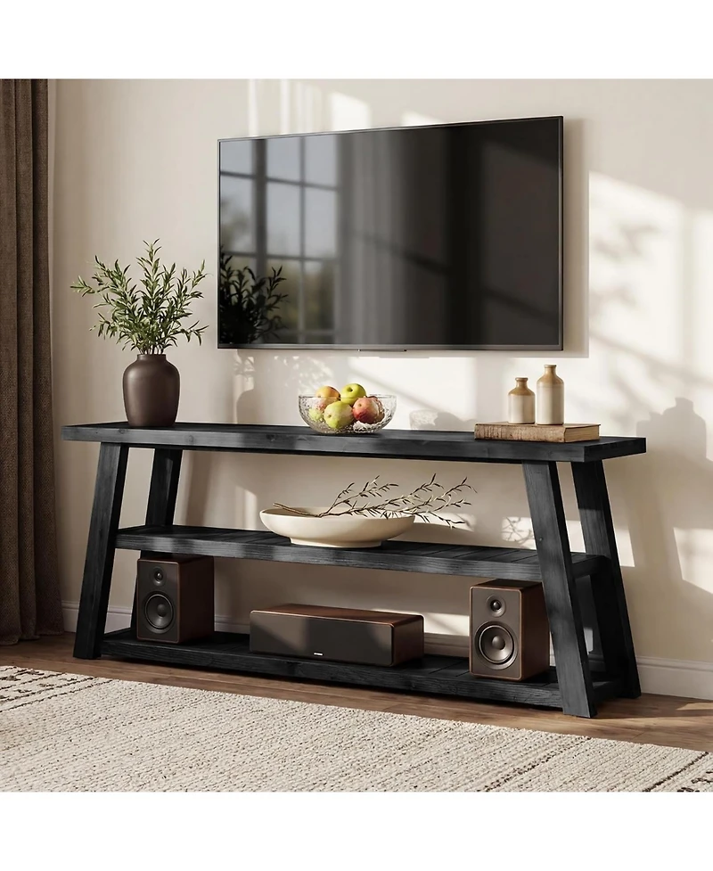 Tribesigns 3-Tier Solid Wood Tv Stand, 63" Framhouse Rustic Entertainment Center for TVs Up to 70 Inches