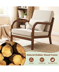 Gymax Accent Chair Faux Leather Upholstered Armchair With Lumbar Pillow Removable Back