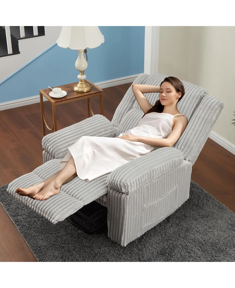 homfan Corduroy Manual Recliner Chair with Pillow Top Arms and Side Pocket, 330 lb Capacity