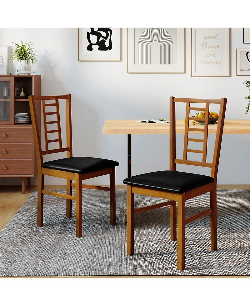 Gymax Wood Dining Chairs Set of 2 With Rubber Frame Padded Seat Slatted Backrest
