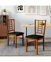 Gymax Wood Dining Chairs Set of 2 With Rubber Frame Padded Seat Slatted Backrest