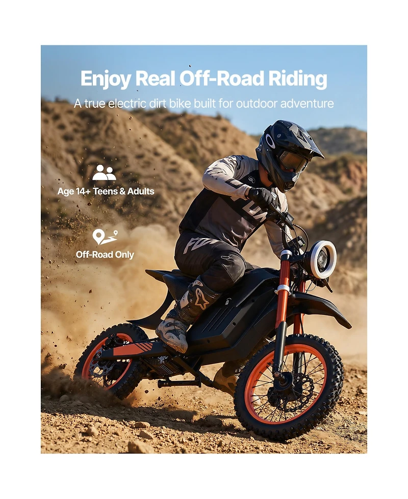 Sevorley Electric Off-Road Dirt Bike with Dual Suspension
