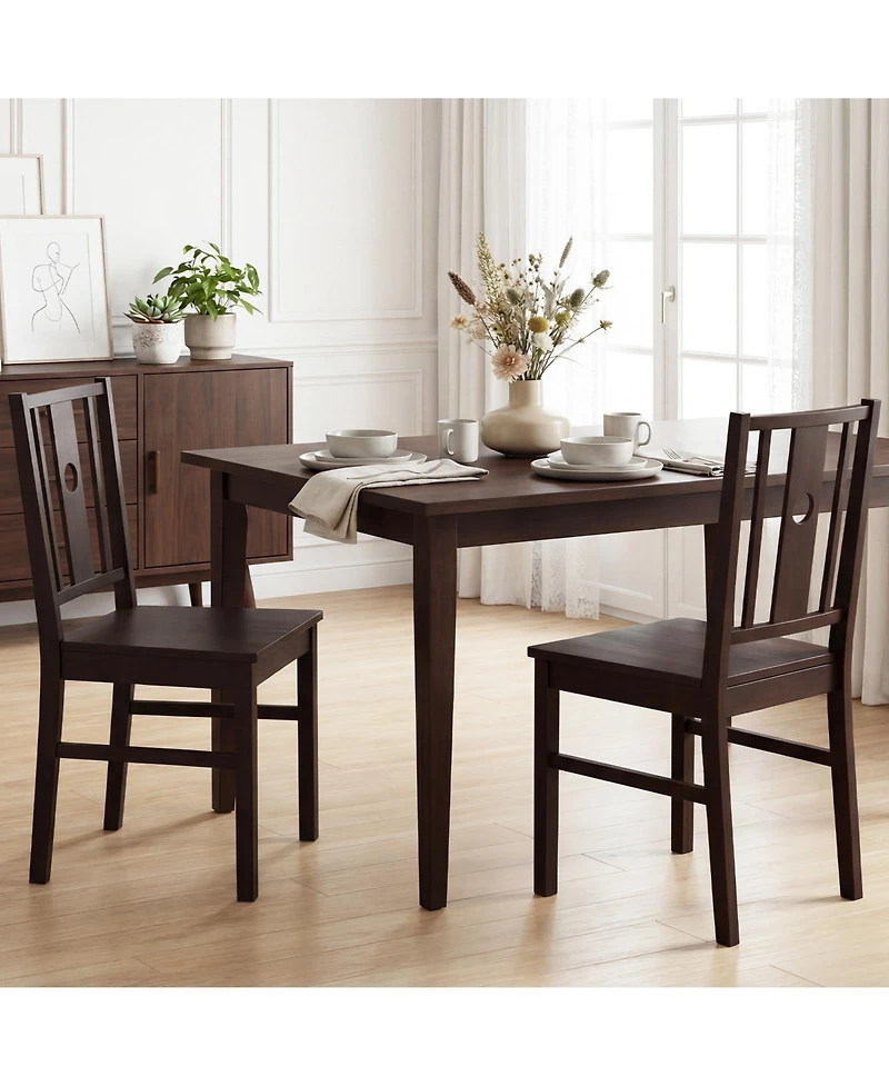 Gymax Dining Chairs Set of 2 Solid Rubber Wood Kitchen Chair With Slatted Curved Backrest