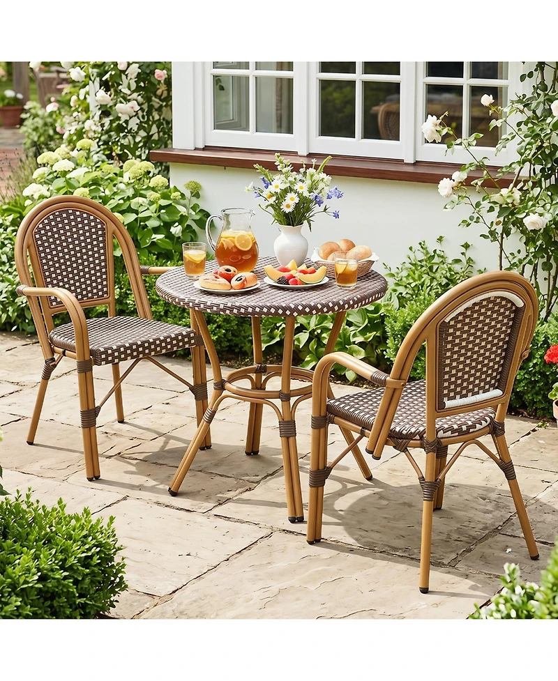 Gymax Outdoor French Bistro Chairs Set of 4 With Armrests Galvanized Metal Frame