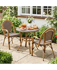 Gymax Outdoor French Bistro Chairs Set of 4 With Armrests Galvanized Metal Frame
