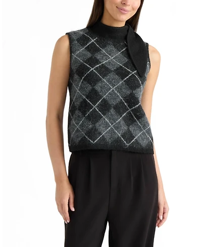 Ellen Tracy Women's Argyle Sleeveless Mock Neck Sweater Top