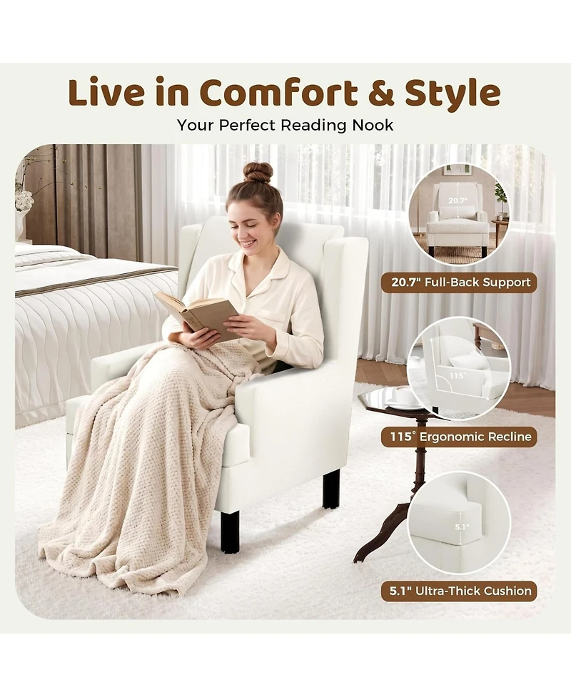 homfan Chenille Wingback Accent Chair with Lumbar Pillow, Mid-Century Modern Reading Chair