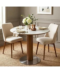 Tribesigns 31.5" Solid Wood Dining Table, Round Dinner Table with Sintered Stone Top and Steel Pedestal, Mid Century Modern Bistro Table