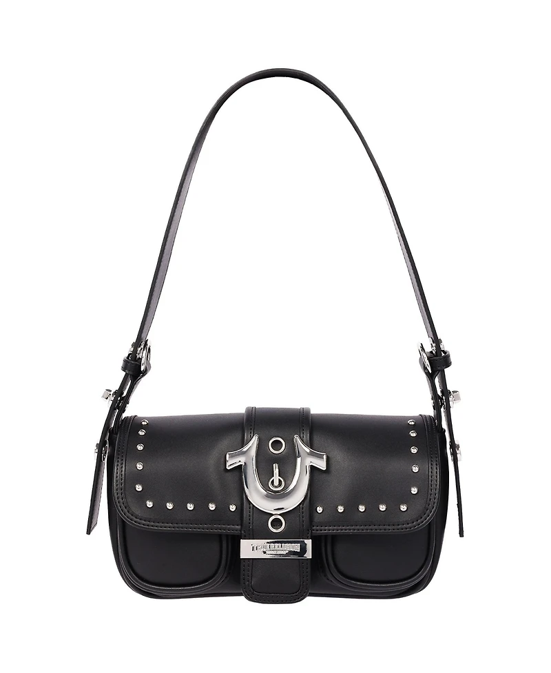 True Religion Women's Smooth Moto Studded Shoulder Bag