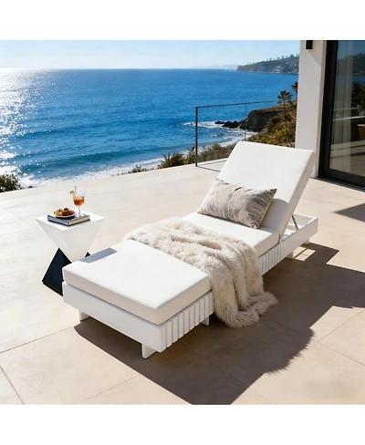 Asagikoiai 6 Position Acacia Solid Wood Outdoor Chaise Lounge with 3 Fold Cushion