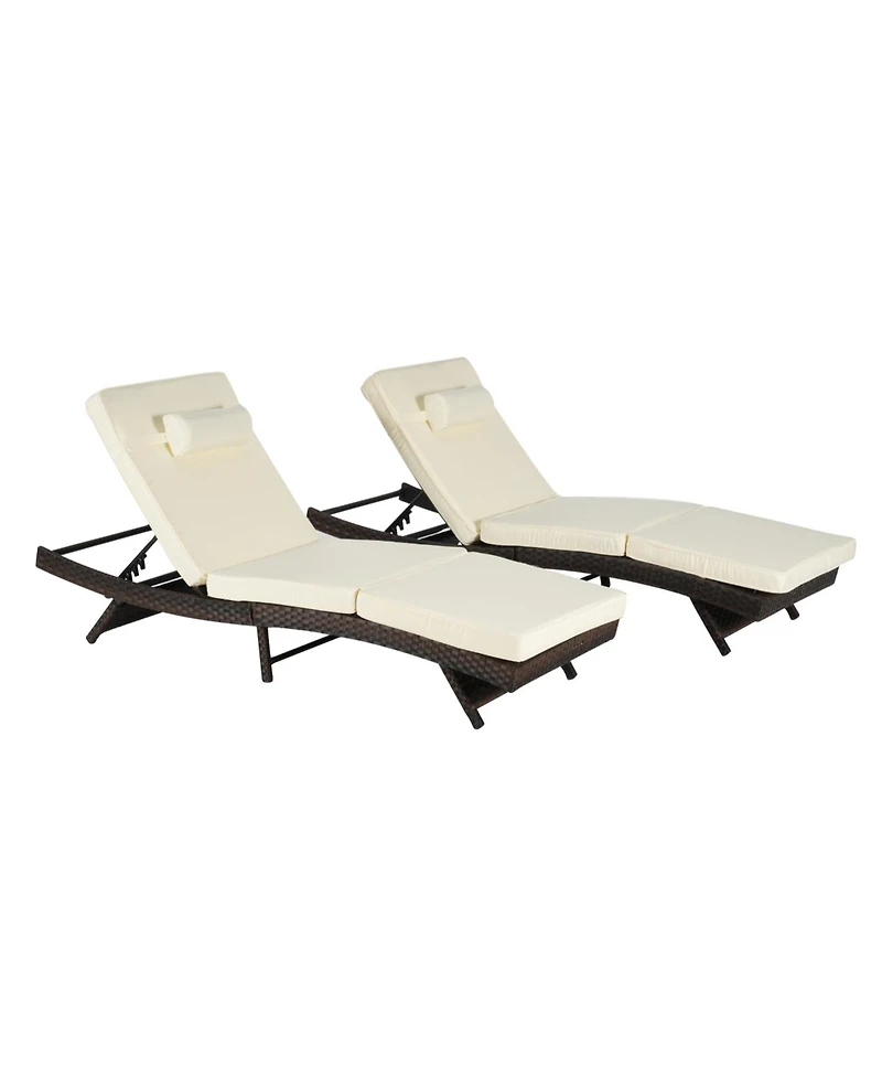 Asagikoiai Set of 2 Wicker Outdoor Chaise Lounge Chair with Cushions, Adjustable Patio Lounger