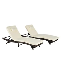 Asagikoiai Set of 2 Wicker Outdoor Chaise Lounge Chair with Cushions, Adjustable Patio Lounger