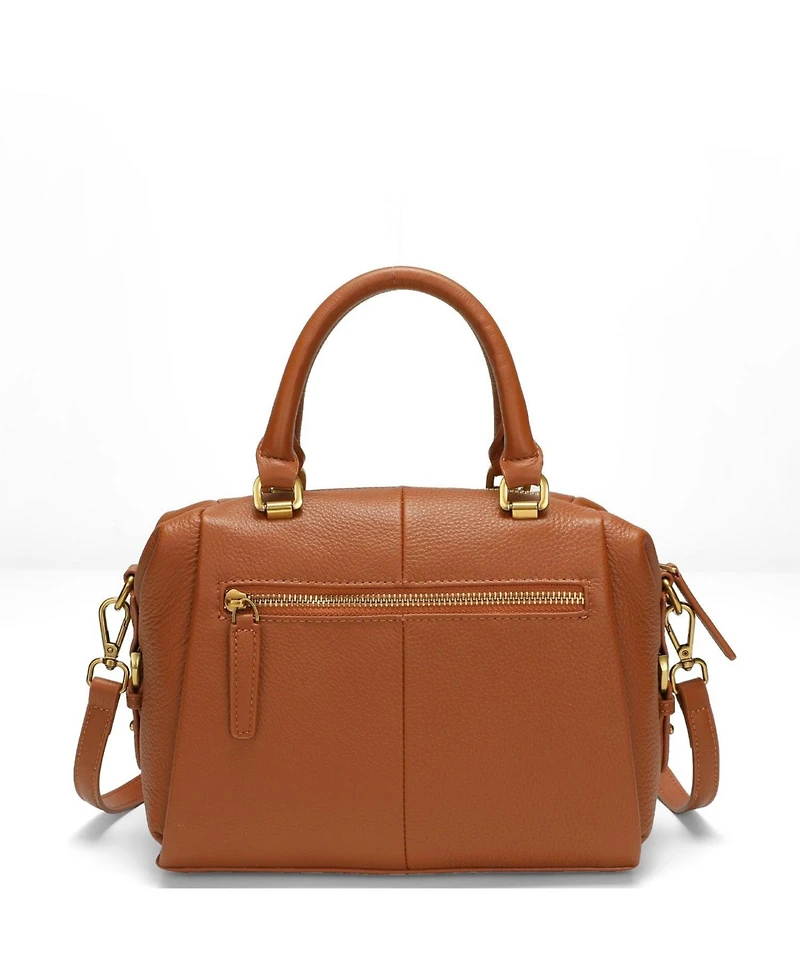 Susu Quinn Women's Pebbled Leather Doctor Bag Structured Top Handle Satchel Crossbody Bowling Handbag
