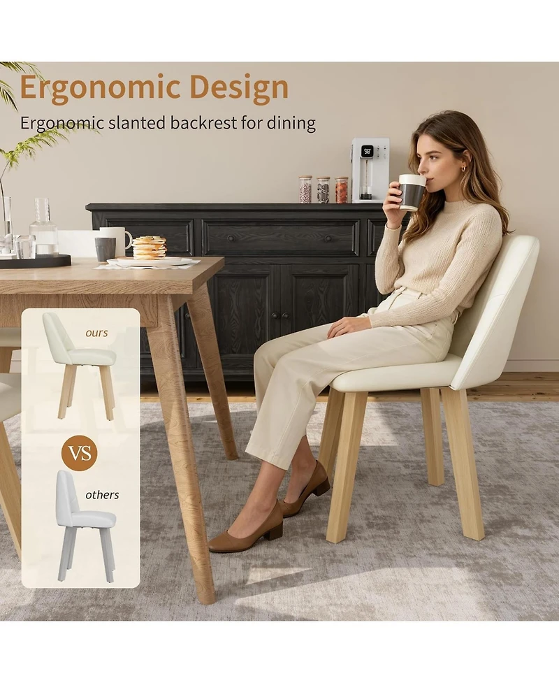 homfan Set of 6 Pu Leather Dining Chairs – Wood Frame, Scratch-Resistant Padded Seat, Armless for Kitchen and Dining Room