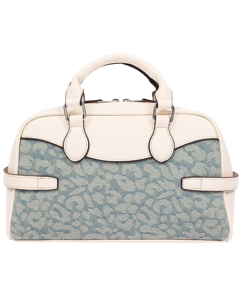 True Religion Brooks Leopard Denim Belted Satchel with Horseshoe Charm and Detachable Crossbody Strap