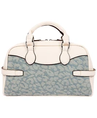 True Religion Brooks Leopard Denim Belted Satchel with Horseshoe Charm and Detachable Crossbody Strap
