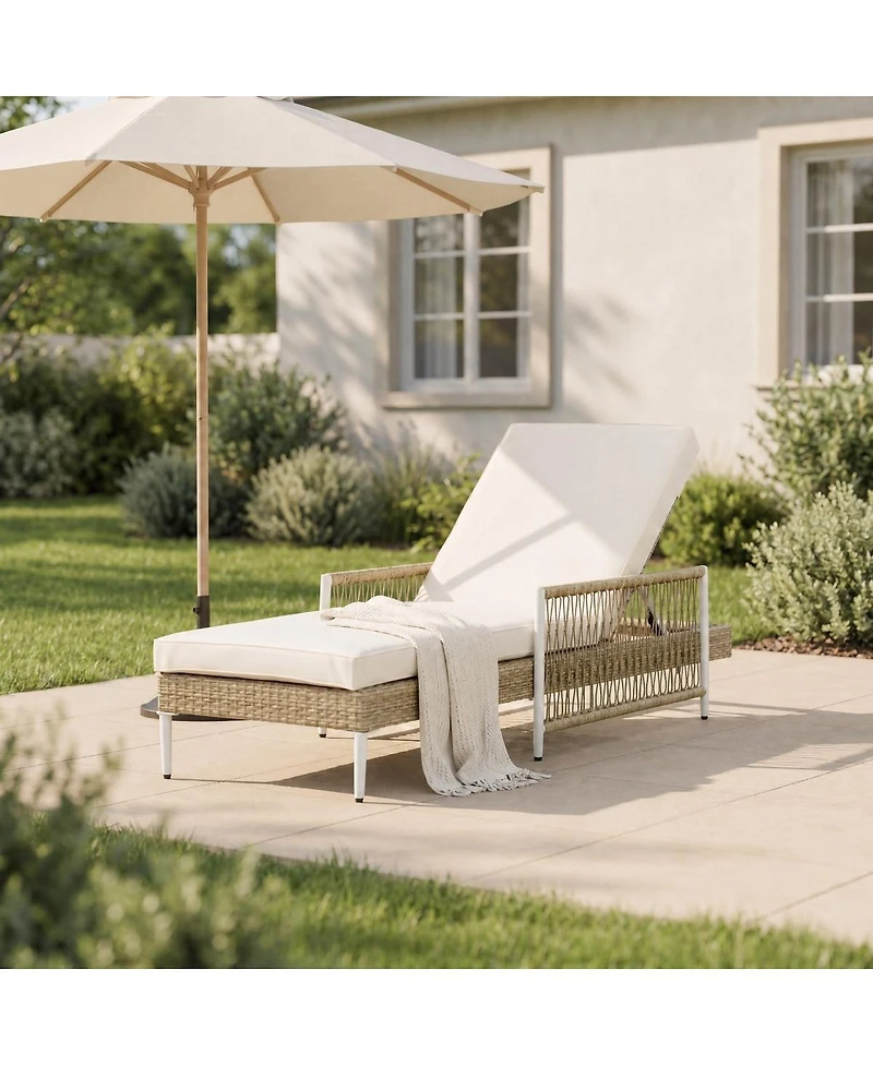Asagikoiai Patio Pe Rattan Lounge Chair, 6-Position Adjustable Recliner with Cushion for Poolside