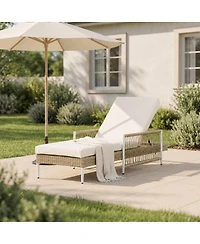 Asagikoiai Patio Pe Rattan Lounge Chair, 6-Position Adjustable Recliner with Cushion for Poolside