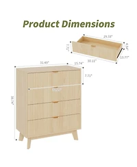 homfan 2 Set of Modern Closet Fluted Wood 4 Drawer Dressers for Bedroom Living Room Hallway Closet