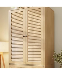 homfan Freestanding Bedroom Wardrobe, 2-Door Closet with Hanging Rod and 3 Drawers, Melamine Finish Storage Cabinet, Idea For Bedroom, Living Room