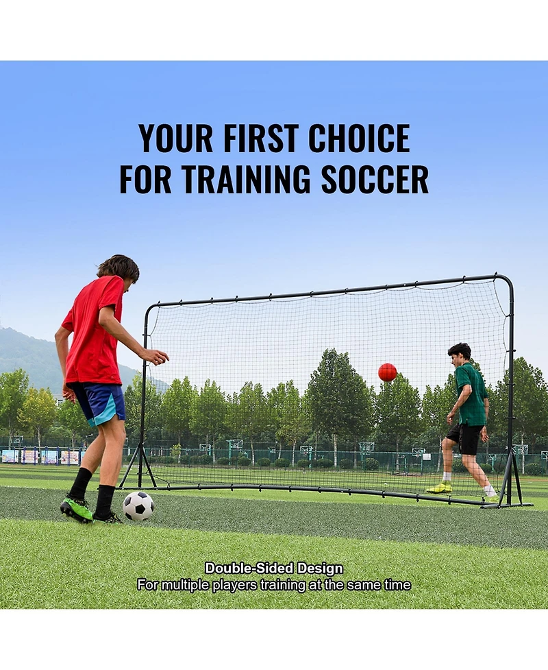 Sevorley Soccer Rebounder Net, 12x6 ft Steel Frame Kickback Wall with Carry Bag