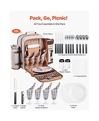 Sevorley Picnic Backpack for 4 with Insulated Cooler, Blanket, Plates and Cutlery Set, 20 L