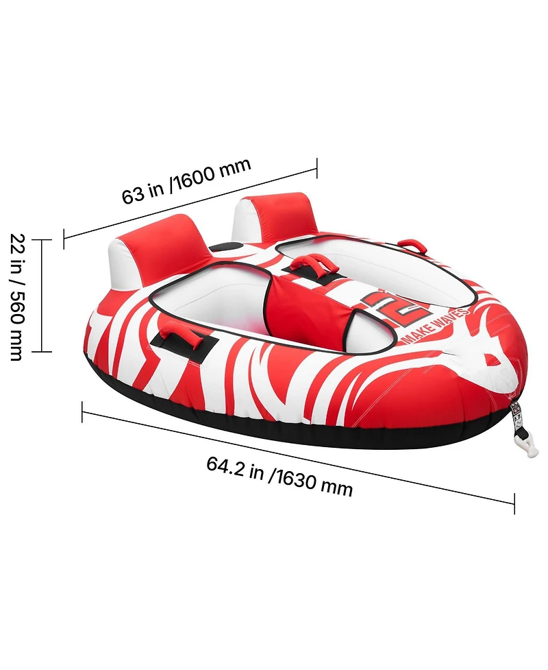 Sevorley 2-Rider Inflatable Towable Tube for Boating, Water Sports Tube with 2 Cockpits, 340 lbs Capacity