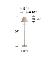 360 Lighting Abba Modern Floor Lamp Standing 66" Tall Brushed Nickel Fine Burlap Fabric Empire Shade for Living Room Bedroom Office House Home