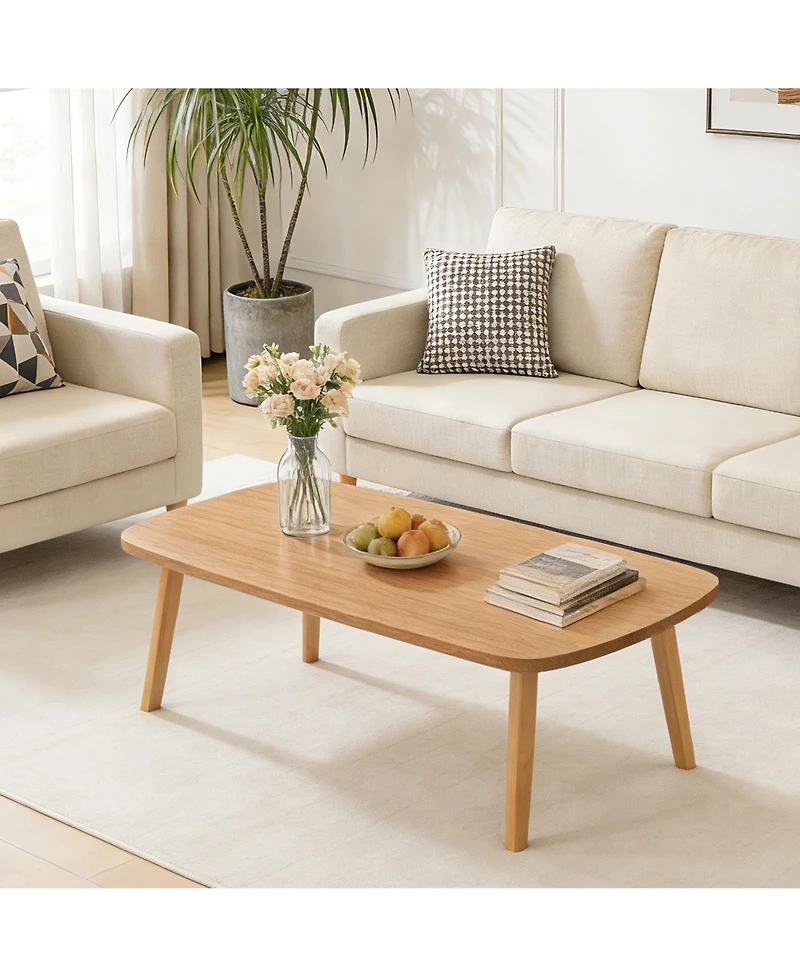 homfan Folding Coffee Table with Wood Legs, 39.4x19.7in Low Floor Table for Small Spaces, No Assembly