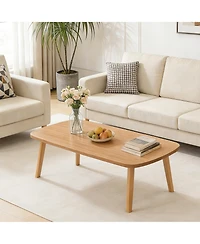 homfan Folding Coffee Table with Wood Legs, 39.4x19.7in Low Floor Table for Small Spaces, No Assembly