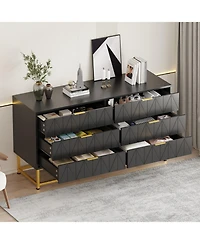 homfan Modern 6 Drawer Dresser Furniture, Wide Storage Chest with Wood Top, Metal Legs, Spacious Organizer for Bedroom, Living Room, Entryway