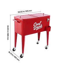 Sevorley Rolling Ice Chest Cart, 80 qt, Bottle Opener, Holds 110 Cans
