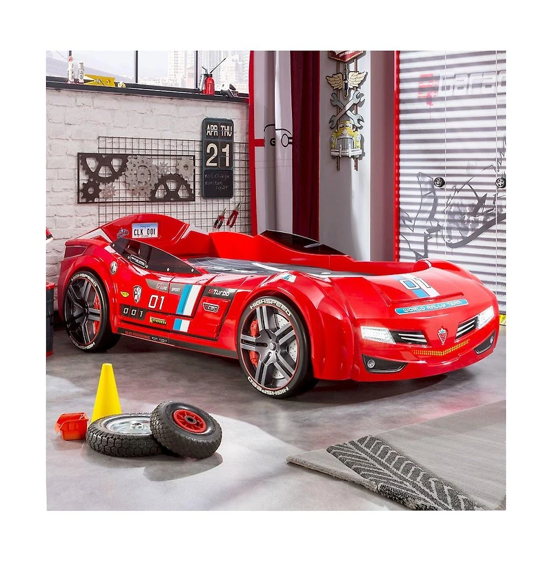 Cilek Kids Room BiTurbo Twin-Size Race Car Bed, - Remote Control, Led Lights, Sound Fx