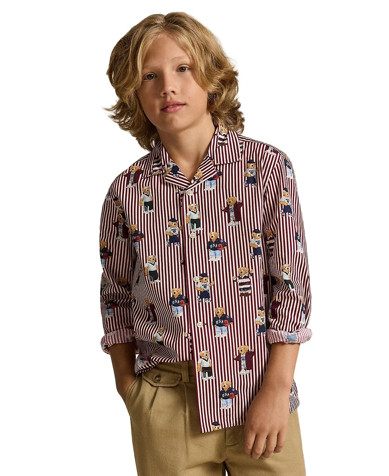Polo Ralph Lauren Boys' 8-20 Bear Striped Cotton Shirt