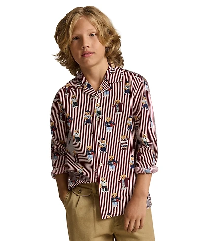Polo Ralph Lauren Boys' 8-20 Bear Striped Cotton Shirt