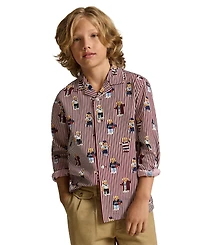 Polo Ralph Lauren Boys' 8-20 Bear Striped Cotton Shirt