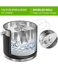 Piscifun Double Wall Stainless Steel Insulated Ice Bucket with Lid and Scoop Leather Design