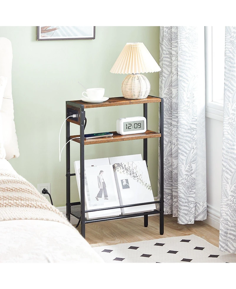 Slickblue Compact Side Table with Charging Station for Living Room or Bedroom