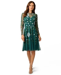 Adrianna Papell Women's Crewneck Beaded Mesh Mini Dress