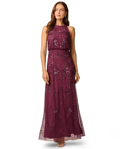 Adrianna Papell Women's Beaded Bloused-Waist Evening Gown