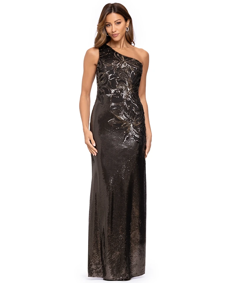 Xscape Women's Long Sequin One Shoulder Dress