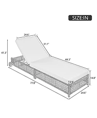 Asagikoiai Outdoor Lounge Chair, 5-Position Rattan Patio Chaise with Wheels and Cushion