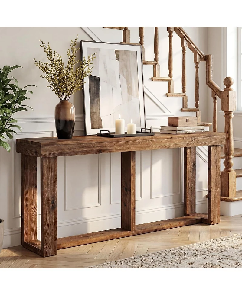 Tribesigns 63-Inch Solid Wood Console Table, Farmhouse Entryway Table with Storage, Narrow Skinny Sofa Table