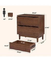 Tribesigns 2-Drawer Live-Edge Solid Wood Nightstand, Mid-Century Modern Bedside Table with Storage, End Table