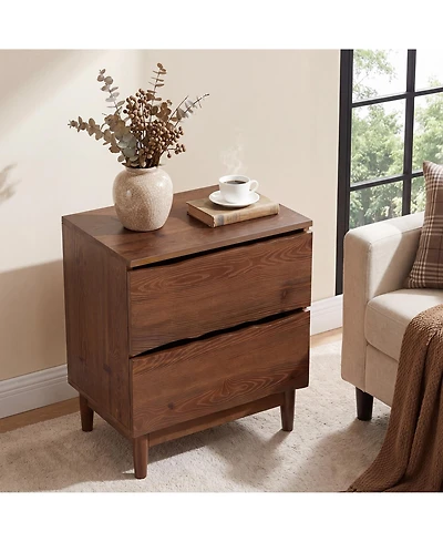 Tribesigns 2-Drawer Live-Edge Solid Wood Nightstand, Mid-Century Modern Bedside Table with Storage, End Table