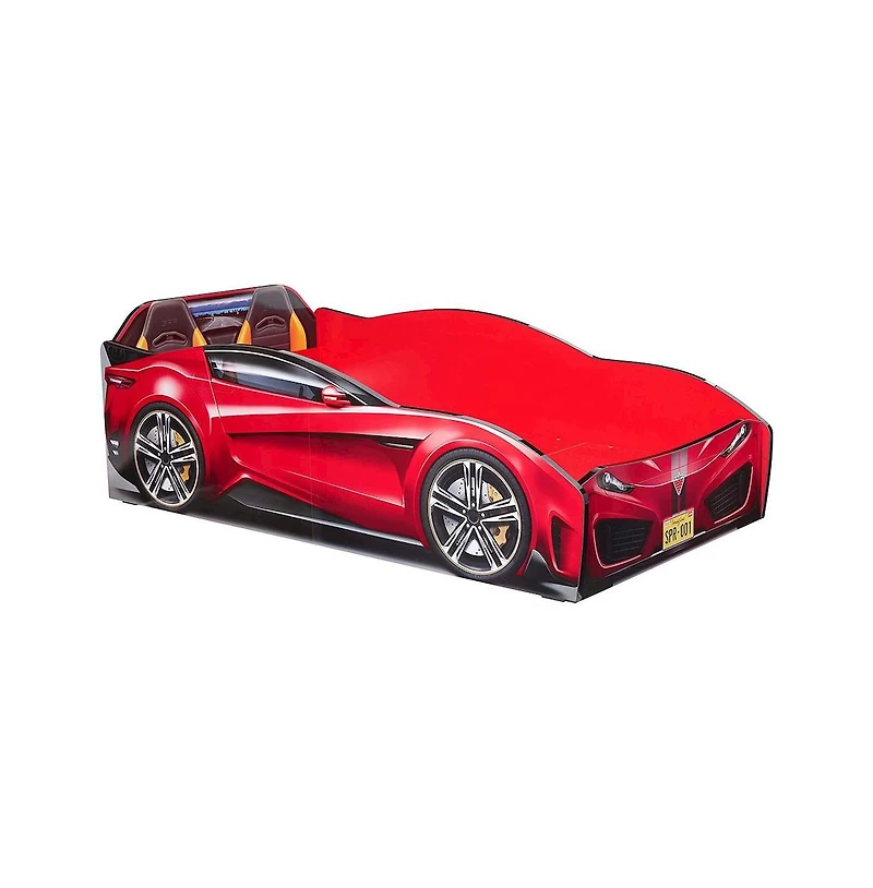 Cilek Kids Room Cilek Spyder Toddle-Size Race Car Bed, Red - Realistic 3D Graphics, License Plate