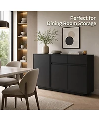 homfan 55 Inch Buffet Cabinet, 3 Doors and 2 Drawers, Sideboard, Coffee Bar Kitchen Cabinet for Kitchen, Living Room, Entryway